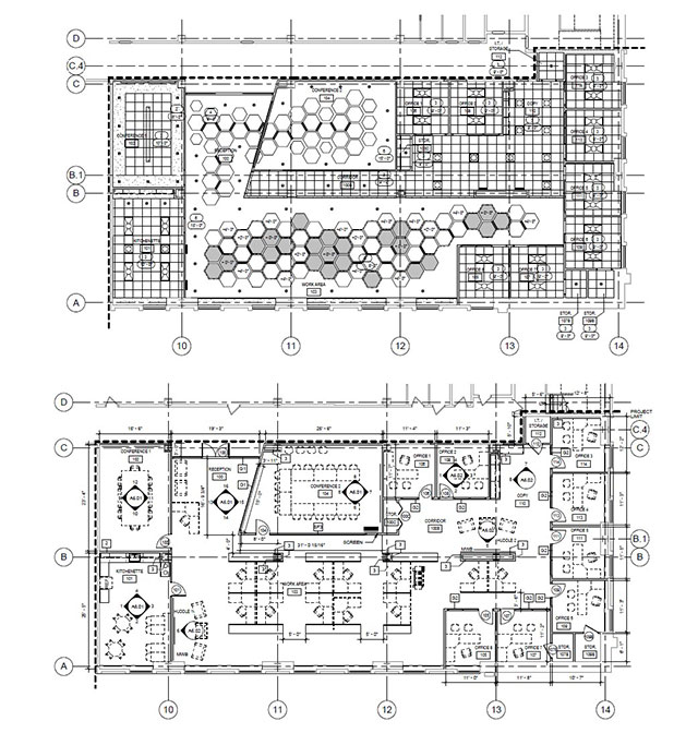 Plan of Achillion Pharmaceuticals, a corporate interiors project in New Haven, Connecticut