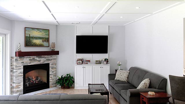 Interior photograph of a living room renovation in Niantic, Connecticut