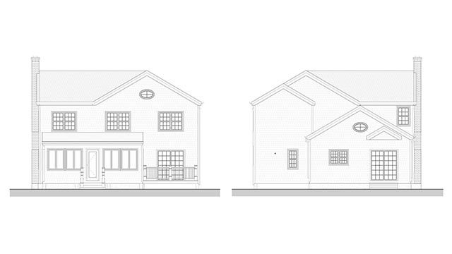 East and West elevations of a Beach house in Niantic, Connecticut