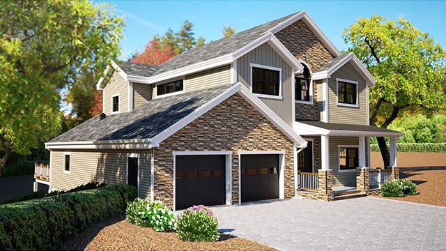 Exterior rendering of a Craftsman style house in Simsbury, Connecticut