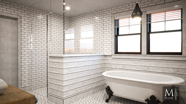 Interior of a Farmhouse bathroom addition in Feeding Hills, Massachusetts