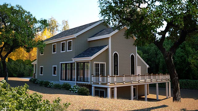 Exterior rendering of a Craftsman style house in Simsbury, Connecticut